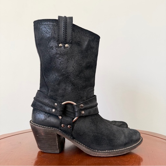 Frye Shoes - Frye Carmen Harness Black Leather Short Moto Riding Cowboy Boot | US 8